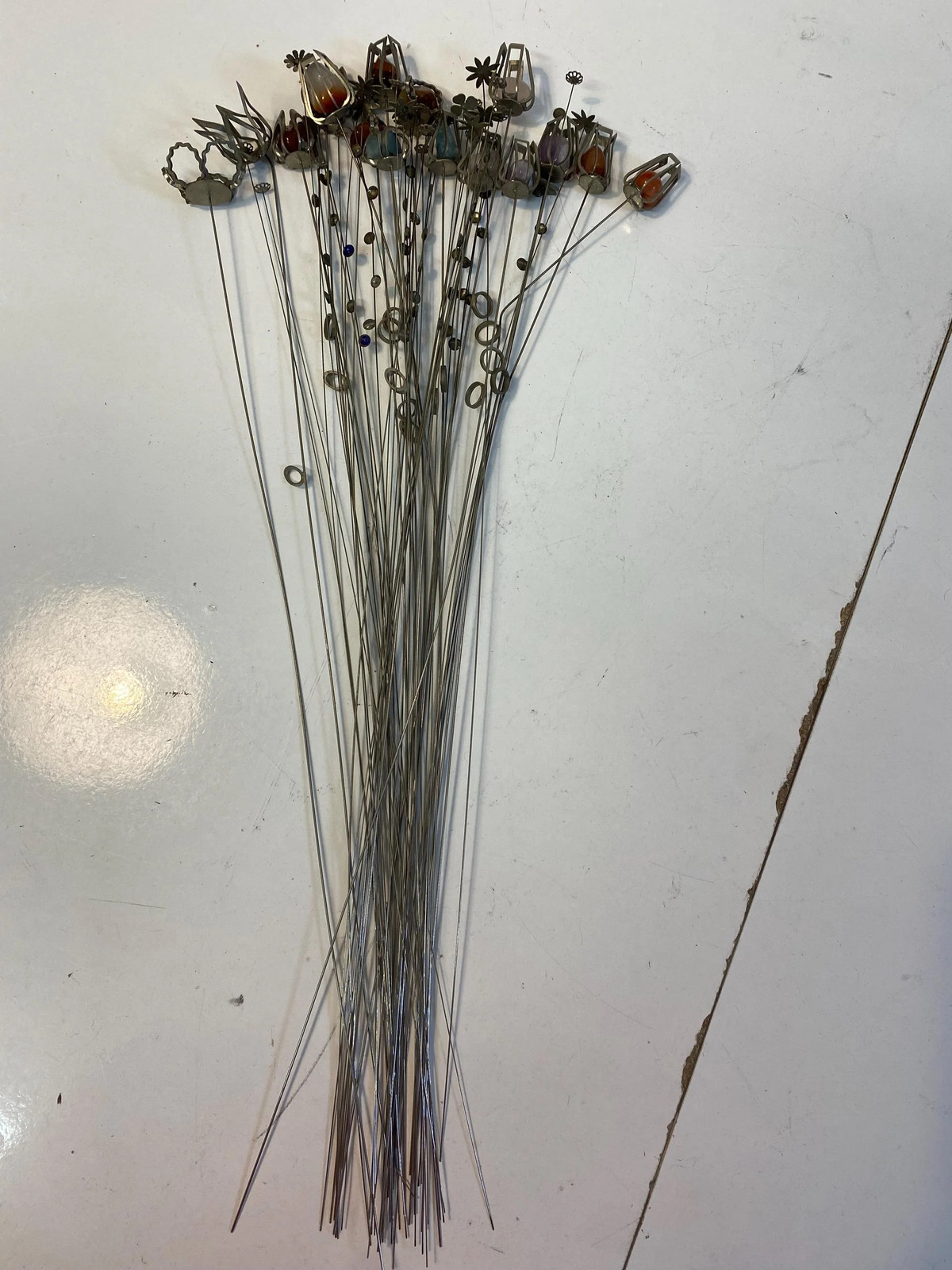 Vintage metal bouquet with hard stones 50 cm, handmade decorative flowers,