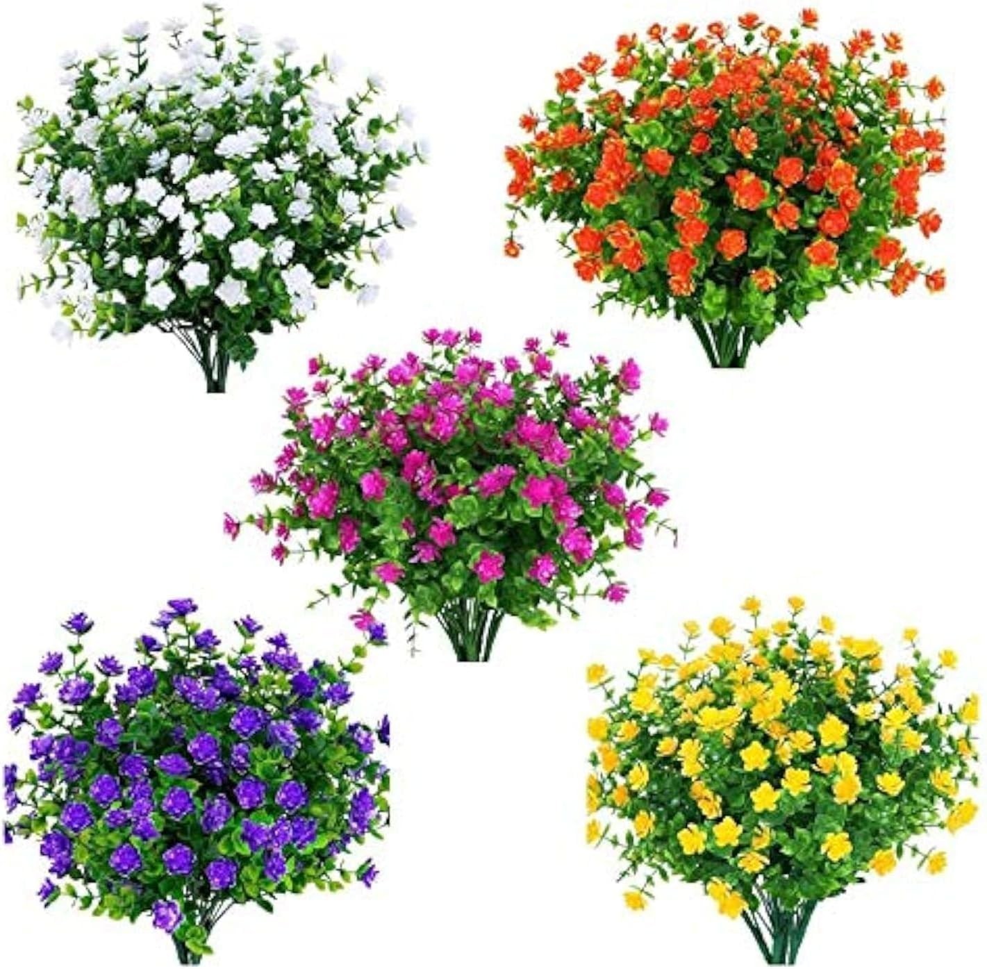 Durable Plastic Greenery – 15 Bundles of UV Resistant Faux Flowers for Style