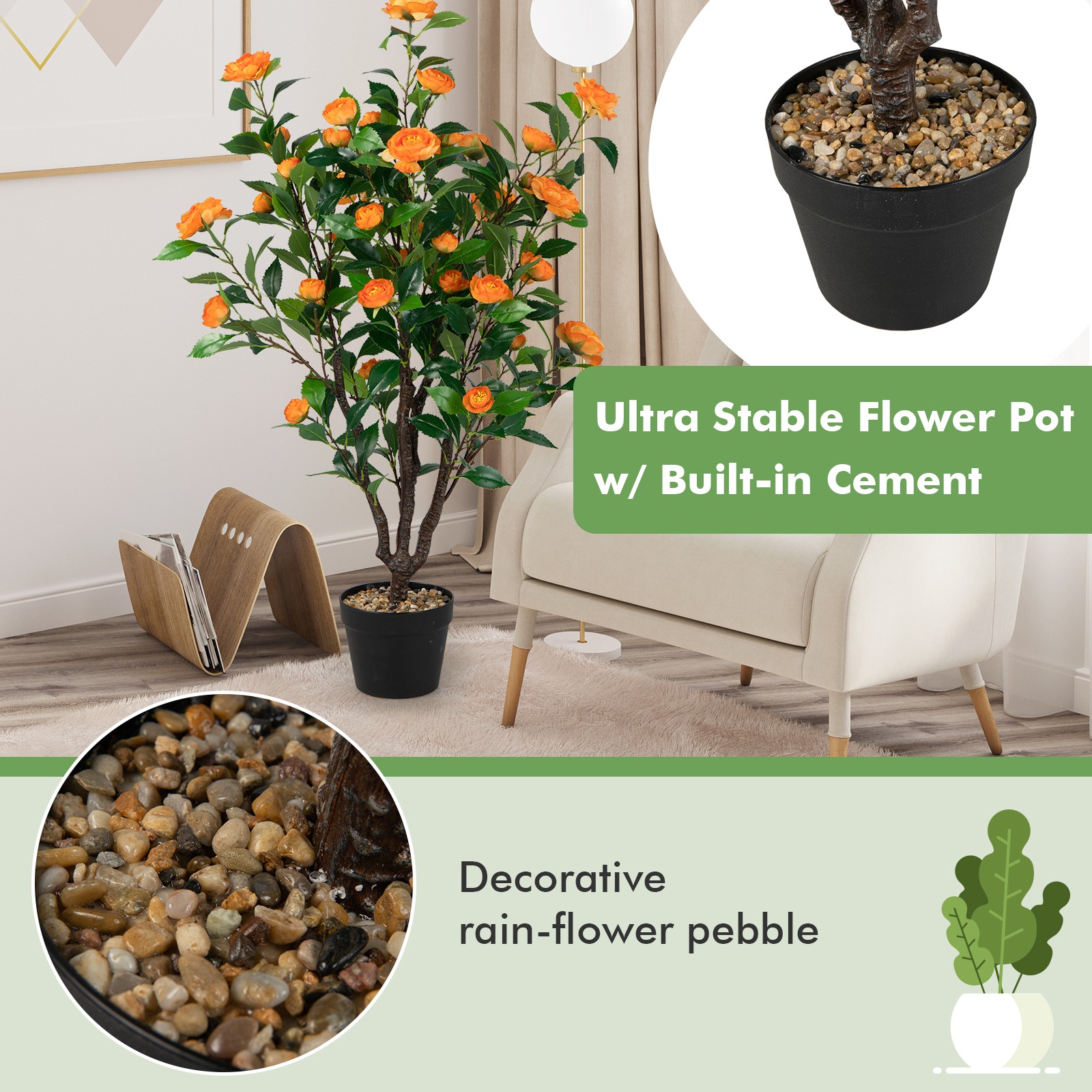 3.3 FT Artificial Tree Artificial Camellia Tree Faux Plant for Indoor & Outdoor