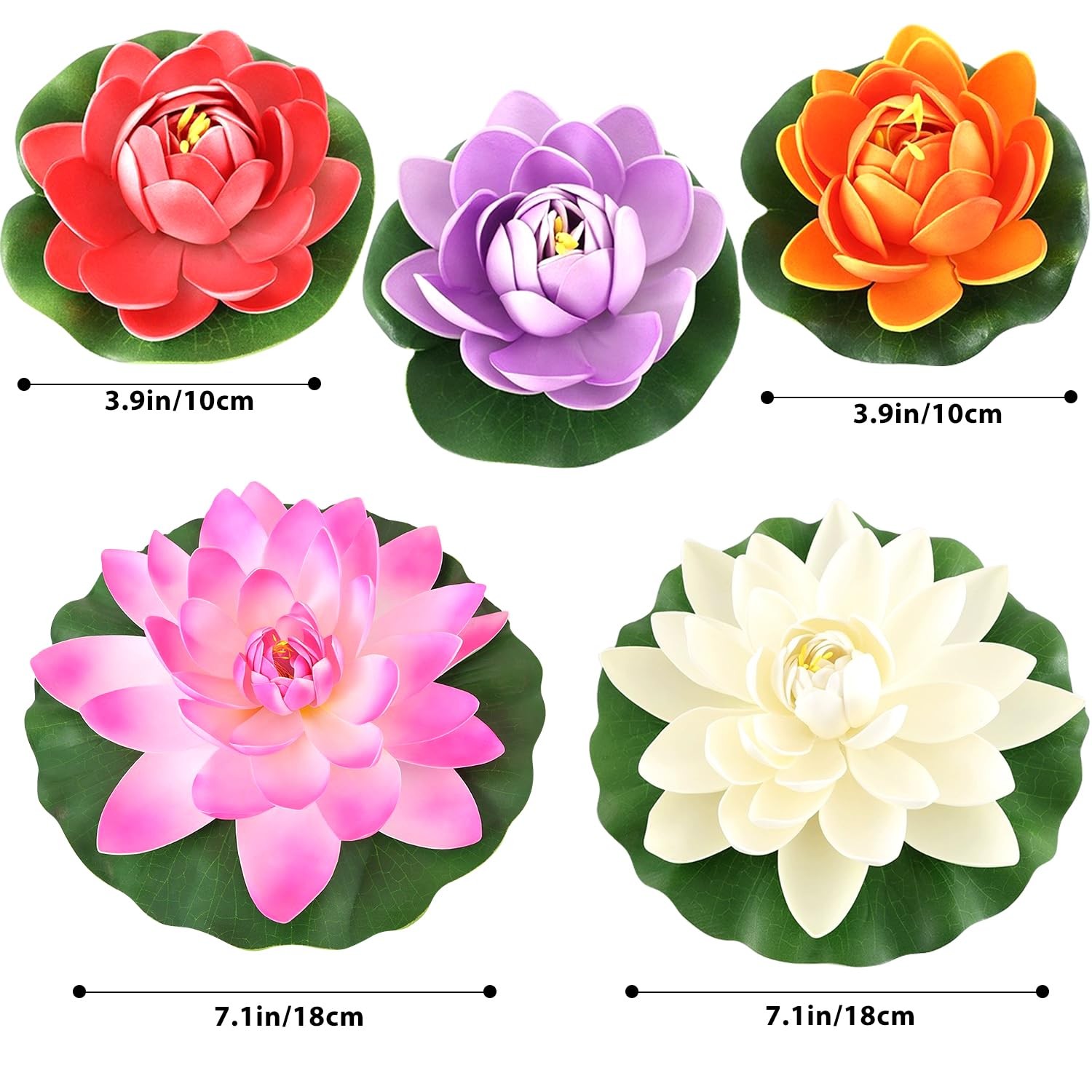 14pcs 11in & 6in Artificial Flowers Floating Foam Lotus Flower with Fake Lily…