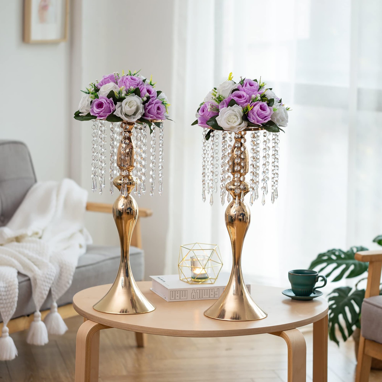 2 PCS Flower Centerpieces For Wedding Tables Lilac White Balls Party Decor