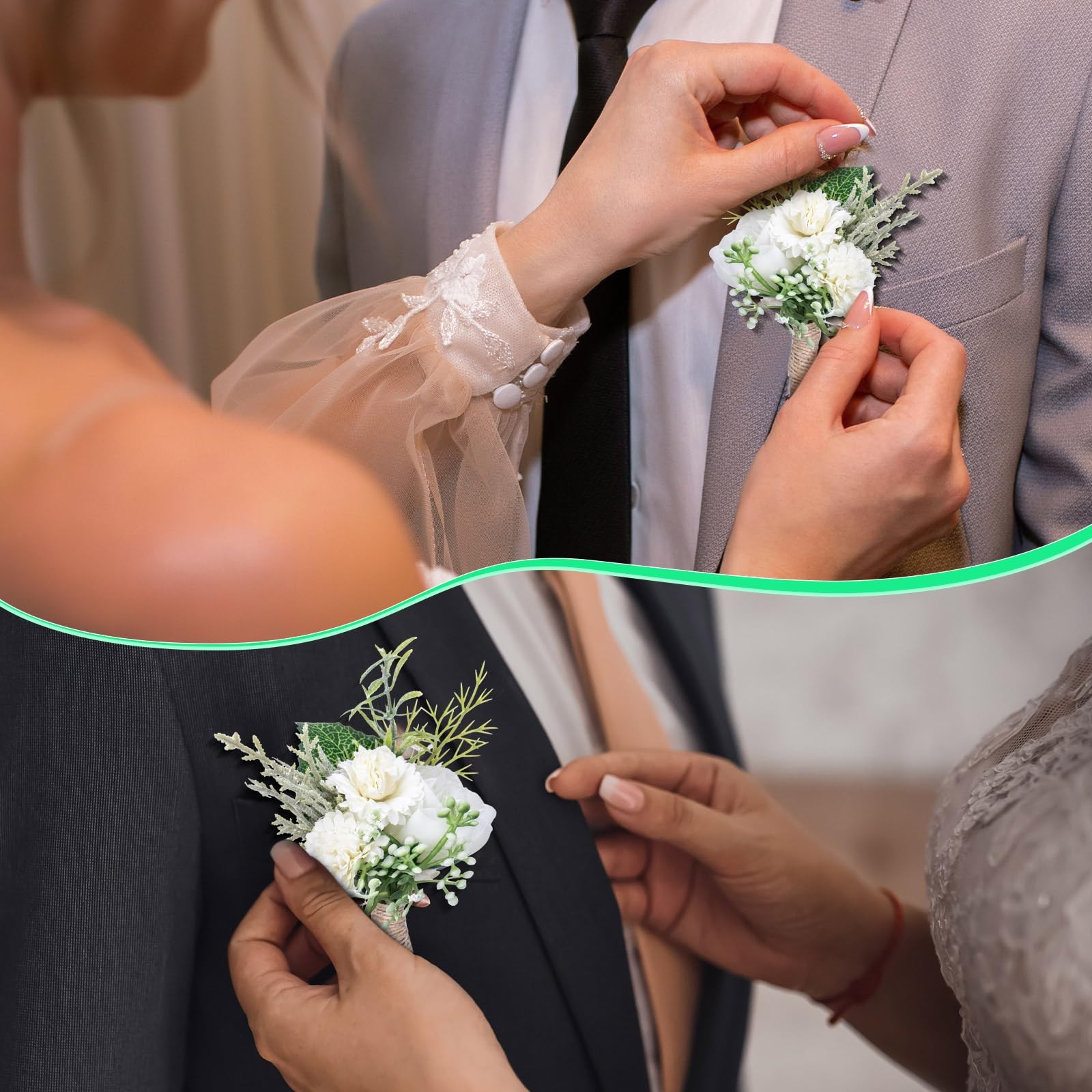 Wedding Corsage Boutonniere Set Artificial Rose Wristband Fresh White 24 PCS