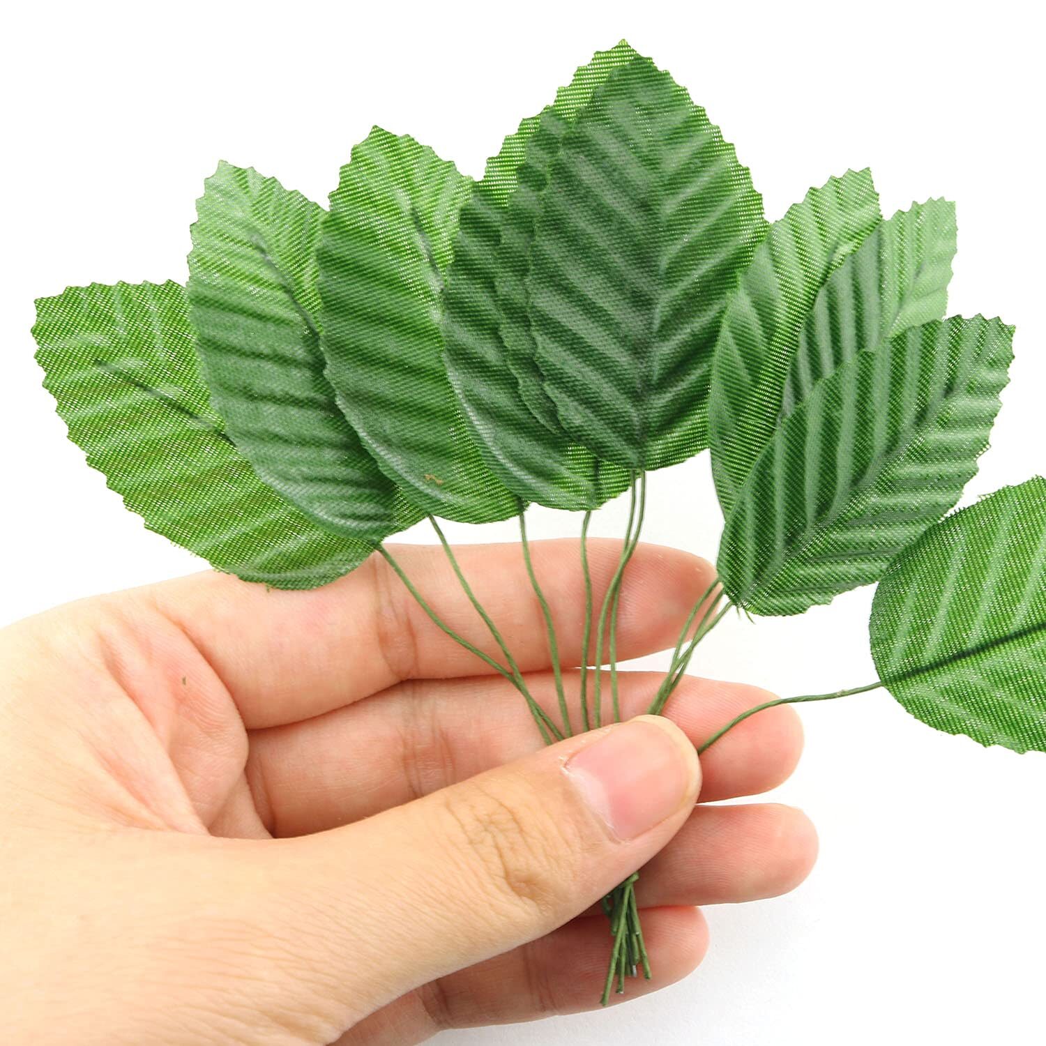 200 Pcs Green Silk Leaves 10cm Wired Single Leaf Wedding DIY Arrangements