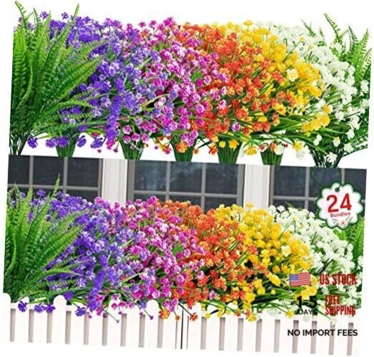 24 Bundles Artificial Flowers for Outdoors UV Resistant 24 Packs Multi Color