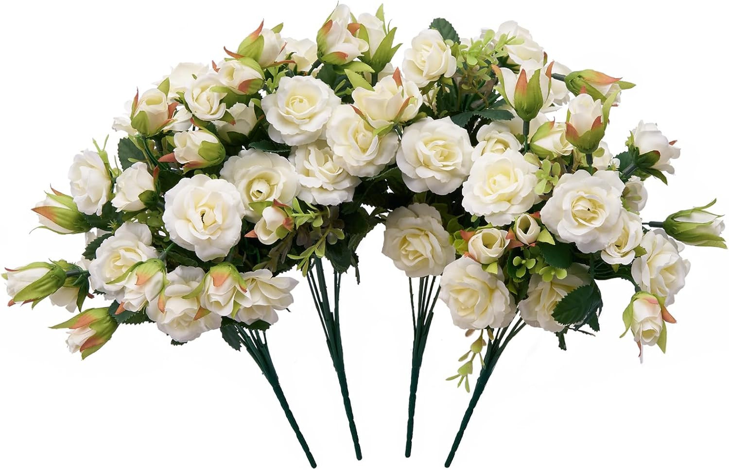 Small White Mini Roses Bouquet, Realistic Creamy White Flowers, Faux Wildflowers