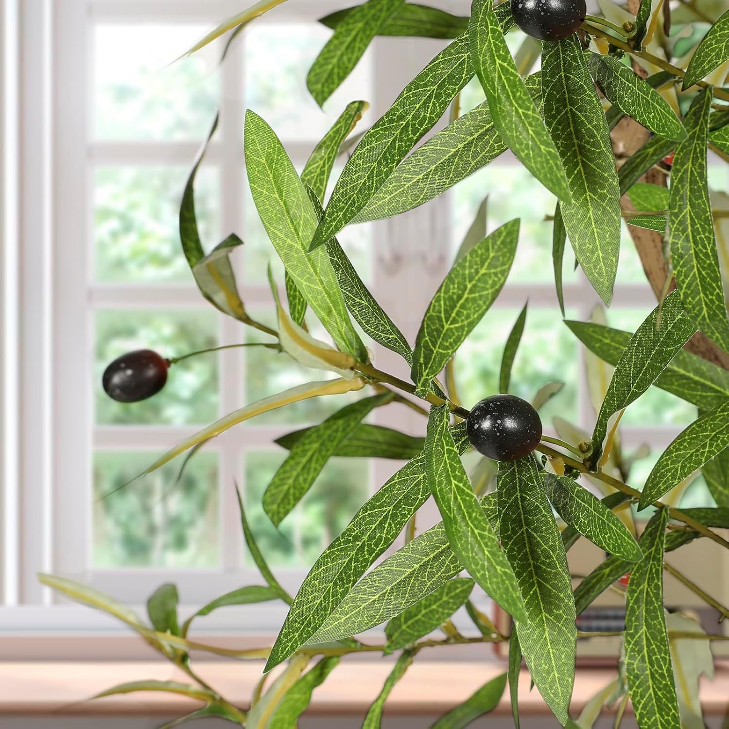 7Ft Faux Olive Tree – Fake Potted Olive Silk Tree with Planter Natural Olive Bra