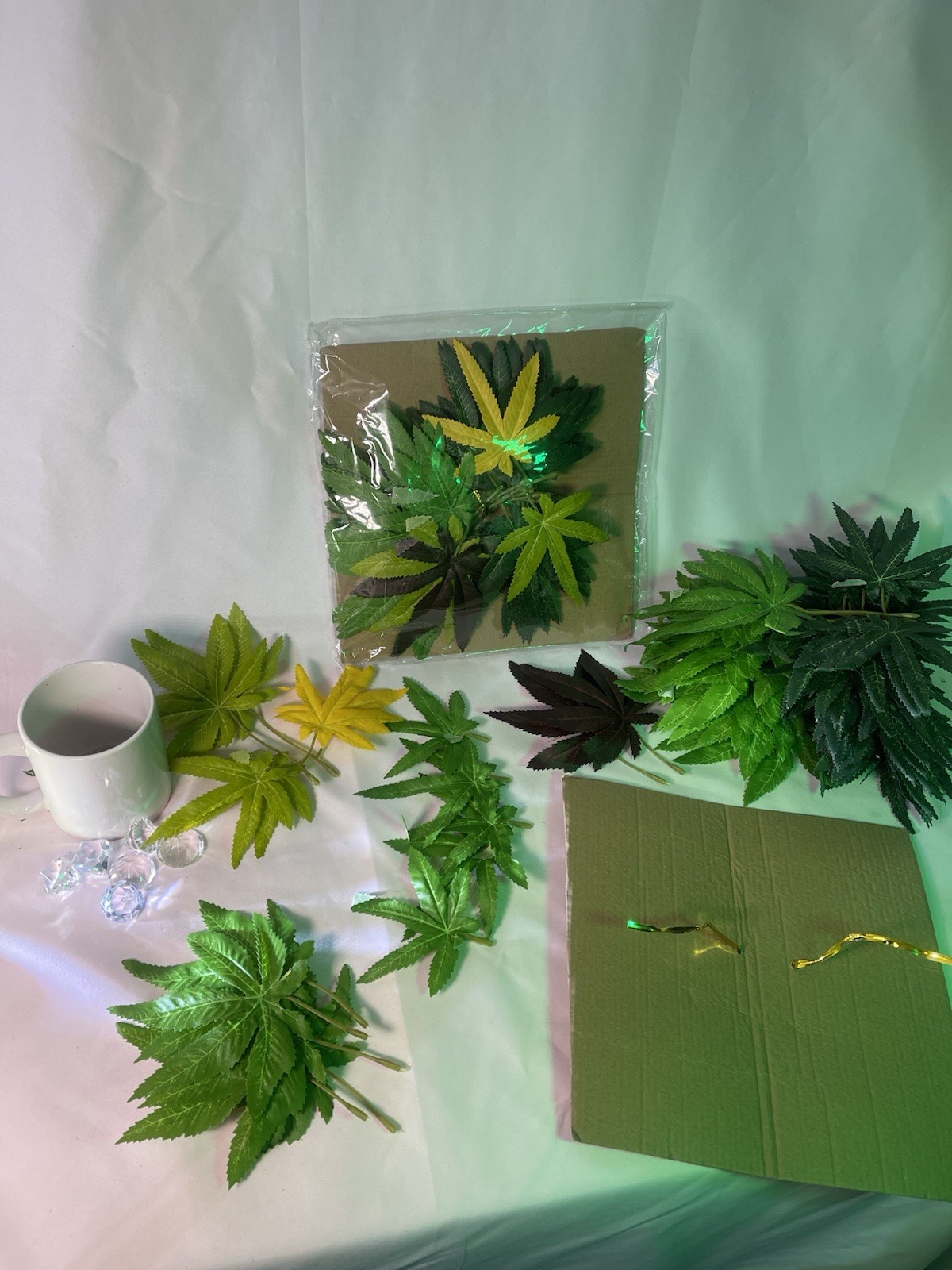 96 Faux Cannabis Leaves Artificial Pot Leaf Party Craft Decor 5” Green
