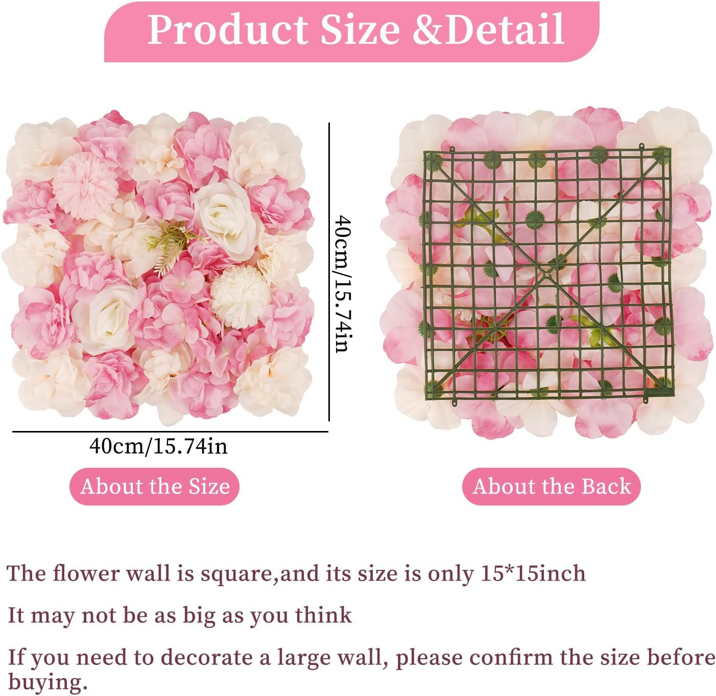 3D Flower Wall Backdrop – 12 Pink & White Silk Rose Panels for Events