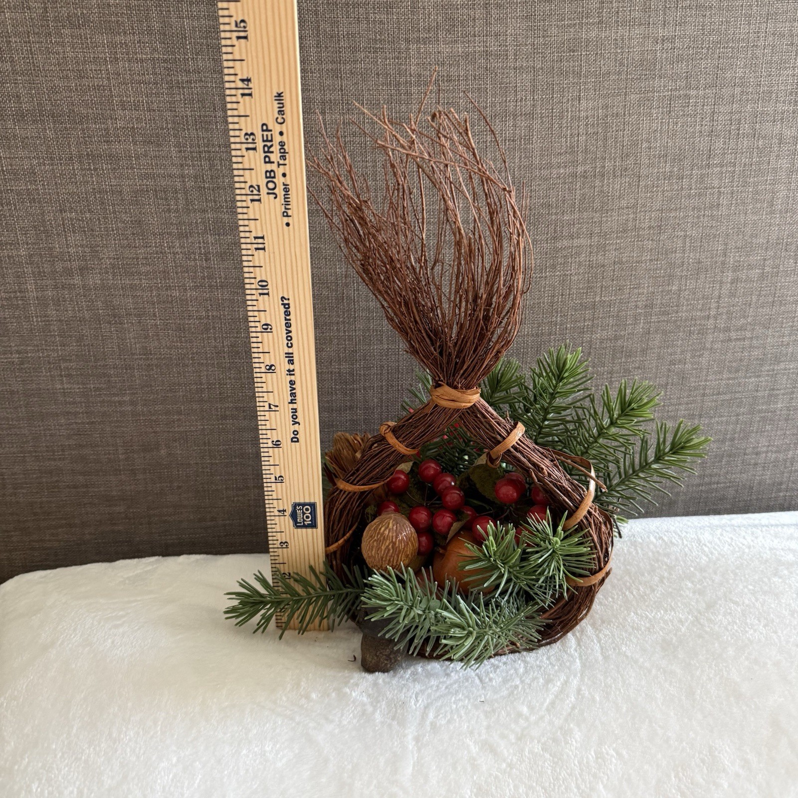 Artificial Christmas Centerpiece Table Top Decoration Poinsettia Nuts VTG Rustic