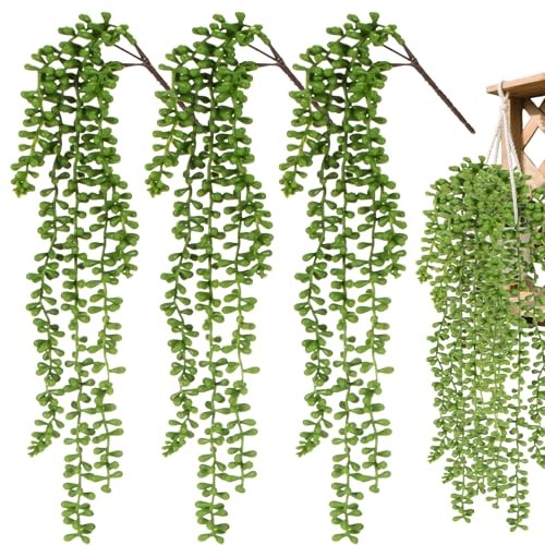 Fake Hanging Plants Artificial Decor – 3PCS String of Pearls Plant Artificial