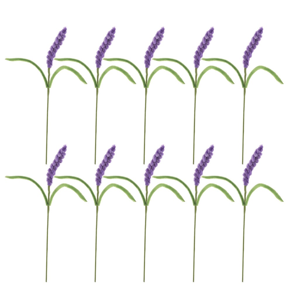 10 Pcs Fuzzy Chenille Stem Artificial Flowers Lavender Fake Bouquets