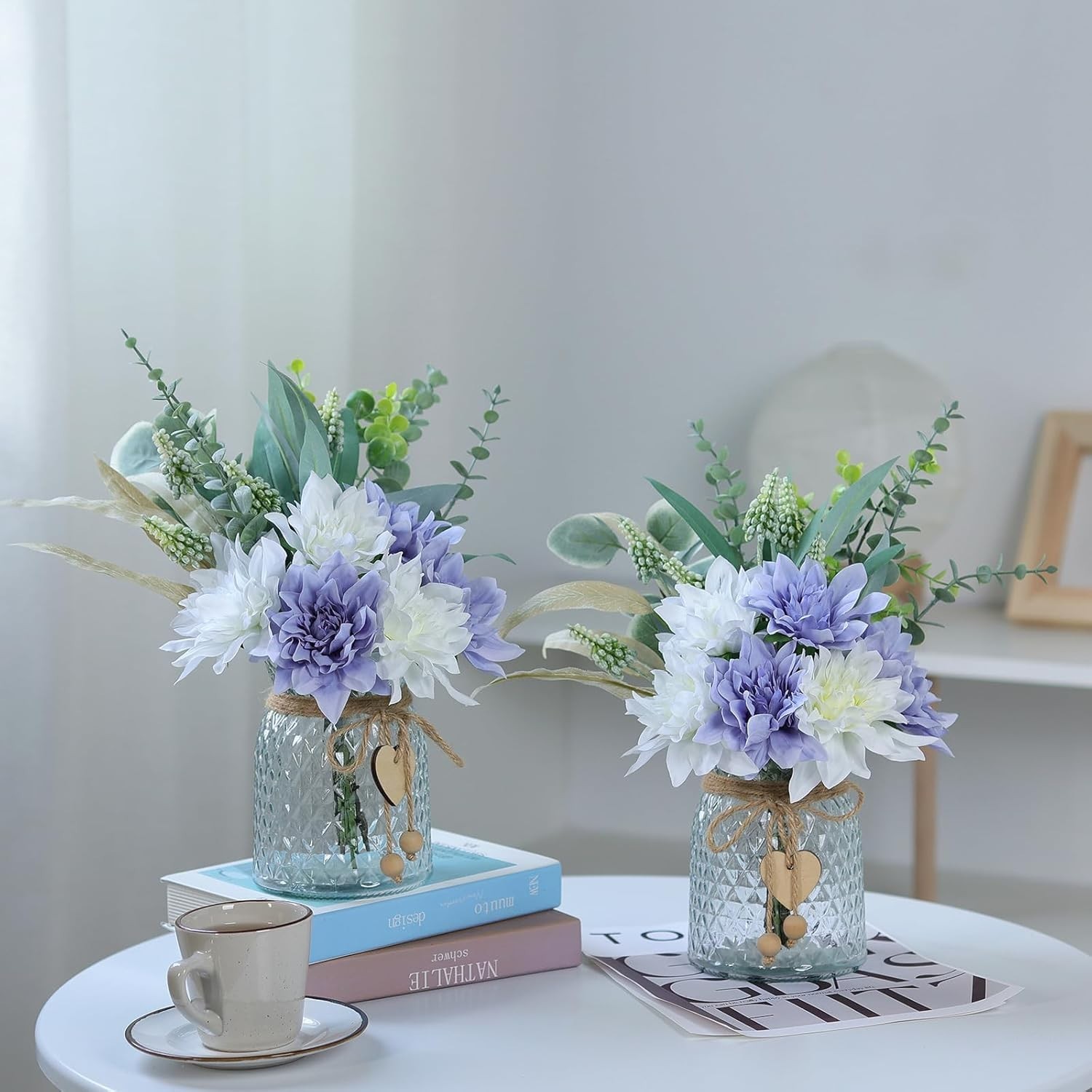 Faux Flowers with Vase,Artificial Silk Flowers in Vase, Fake Plant Eucalyptus…