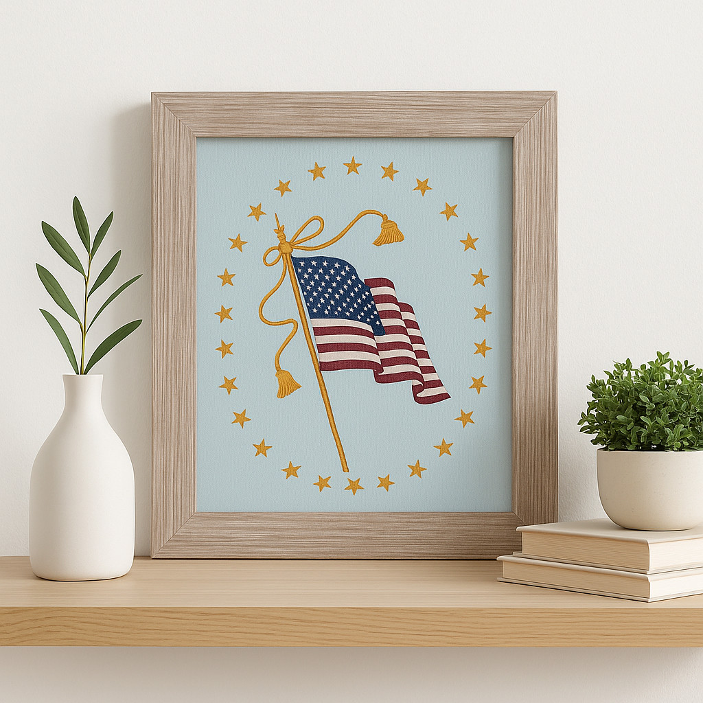 Old Glory Waving America Flag Painted Canvas Picture Frame Wall Decor 12″ x 17″