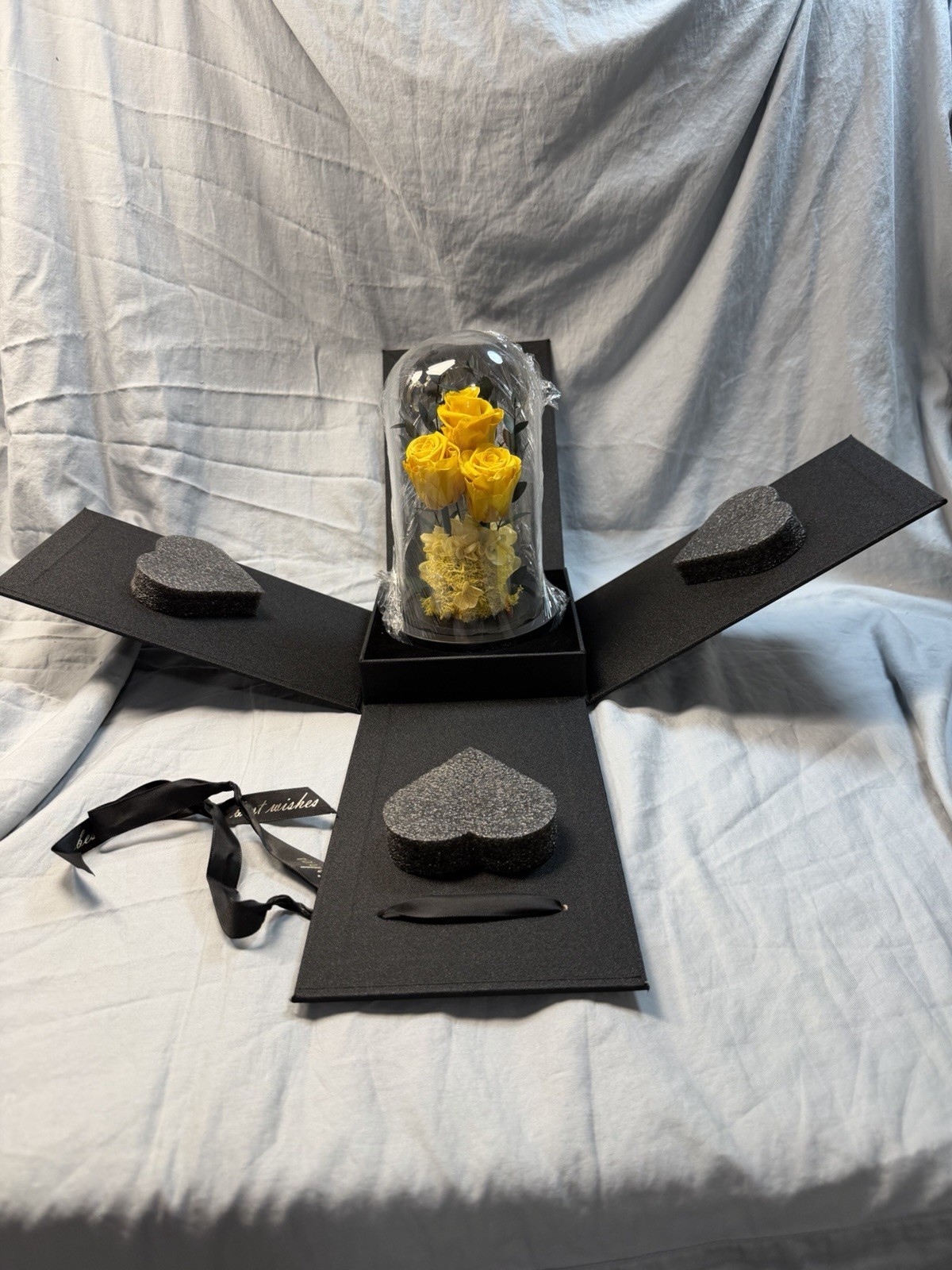Preserved Roses Flowers Glass Dome, Long-Lasting Real Yellow Forever Roses (BB3)
