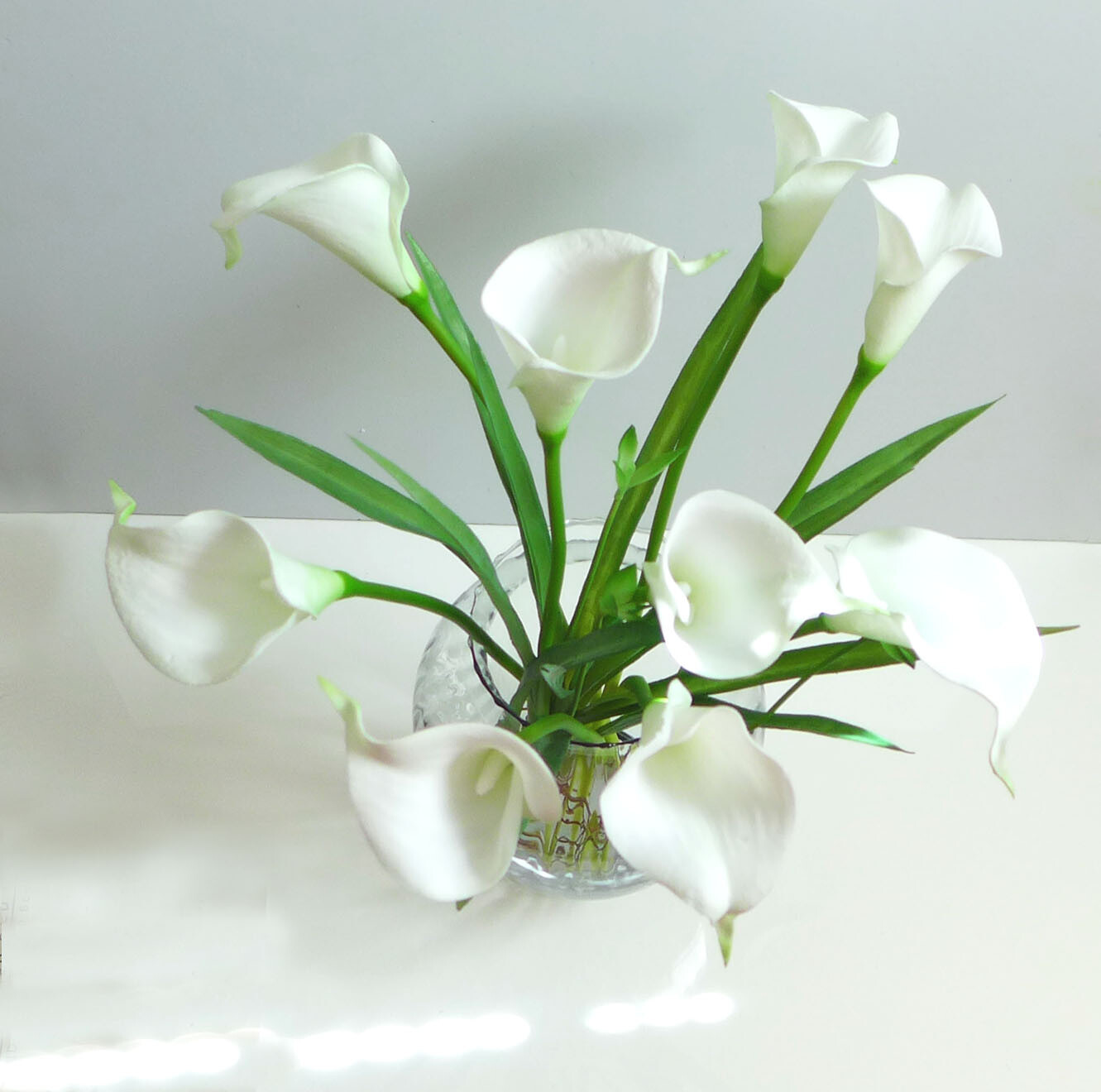 10 Pcs Calla Lily Artificial PU Flower With Grass Wedding Decoration (#72)