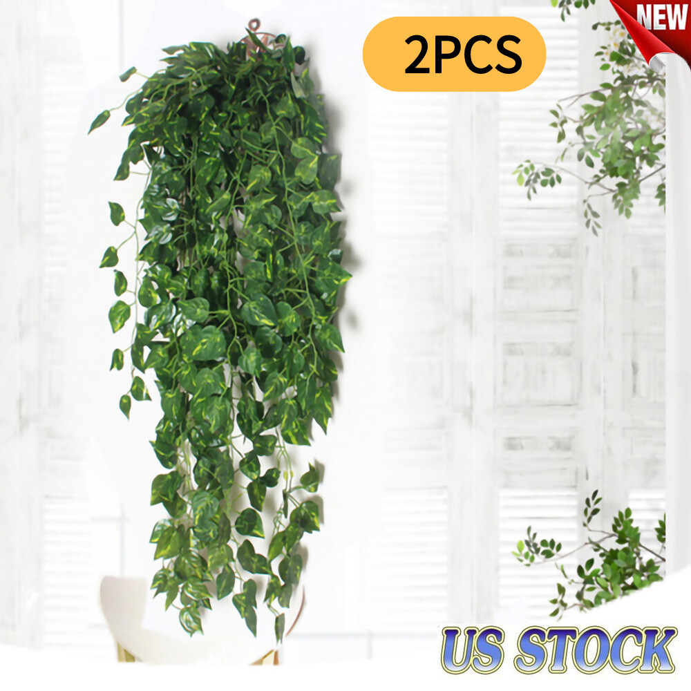 2 PCS Artificial Ivy Leaf Plants Vine Hanging Garland Fake Flowers Home Decor US