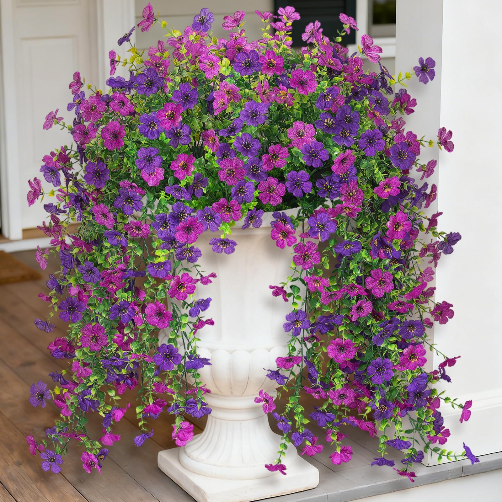 Ammyoo 2Pcs Fake Hanging Flowers for Outdoor Decoration Artificial Hanging Fl…