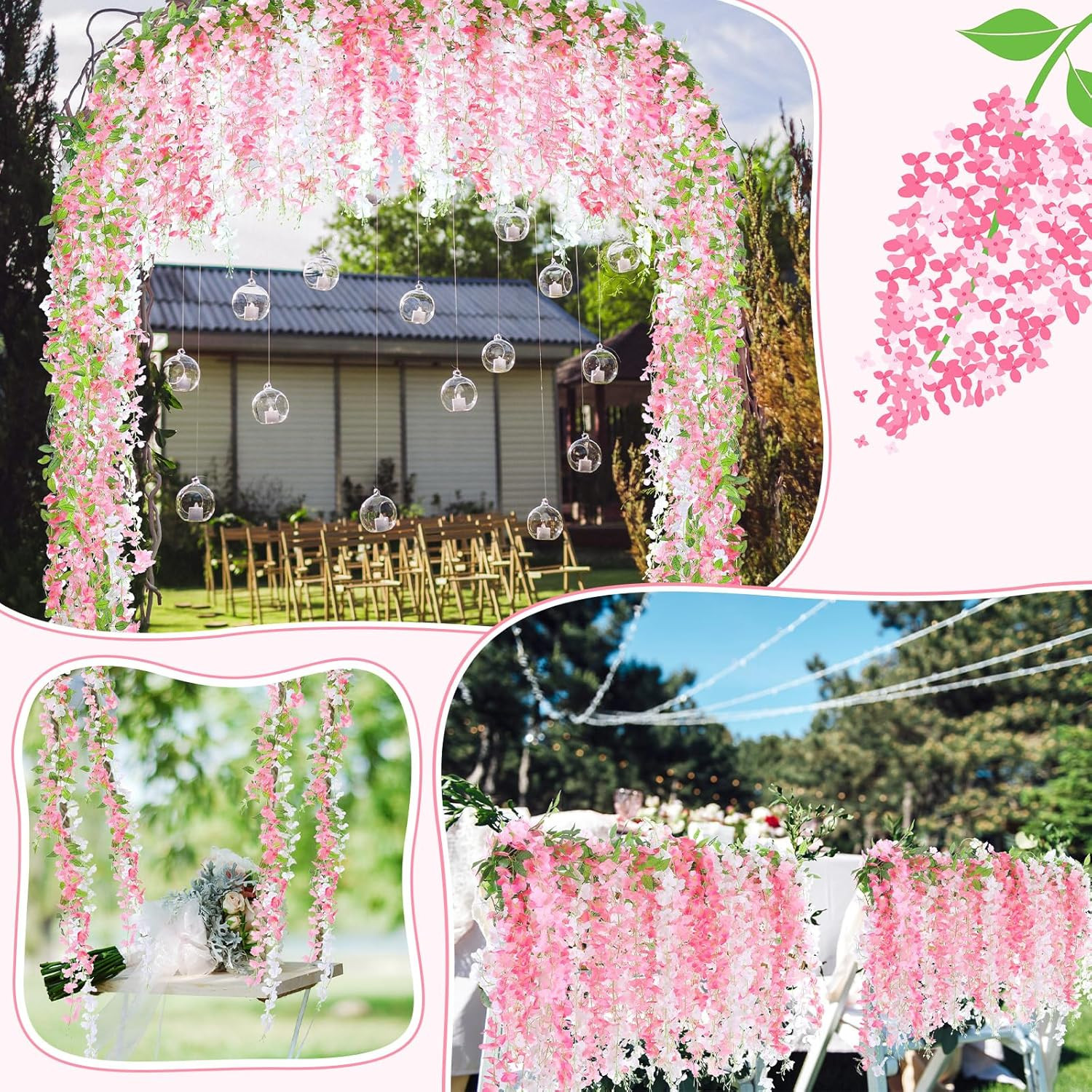 4Pcs Wisteria Artificial Flowers Garland, 7.2Ft/Piece Wisteria Hanging Flowers G