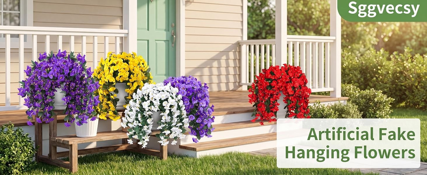 Artificial Fake Hanging Flowers Plants for Outdoor Outside Spring Summer