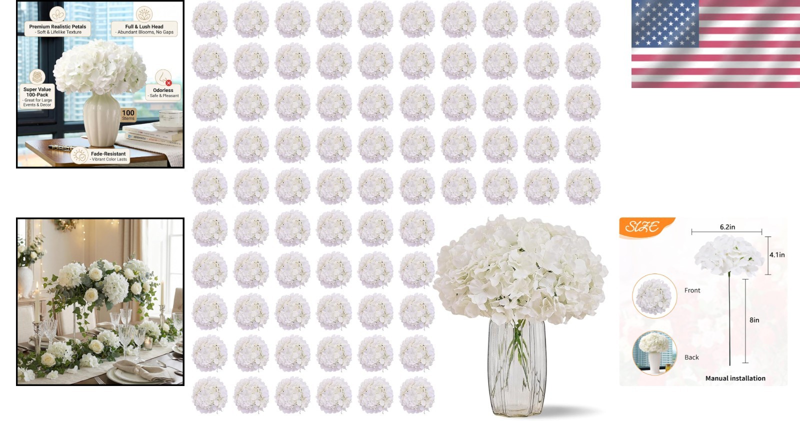 100PCS Ivory Hydrangea Silk Flowers – Craft Supplies