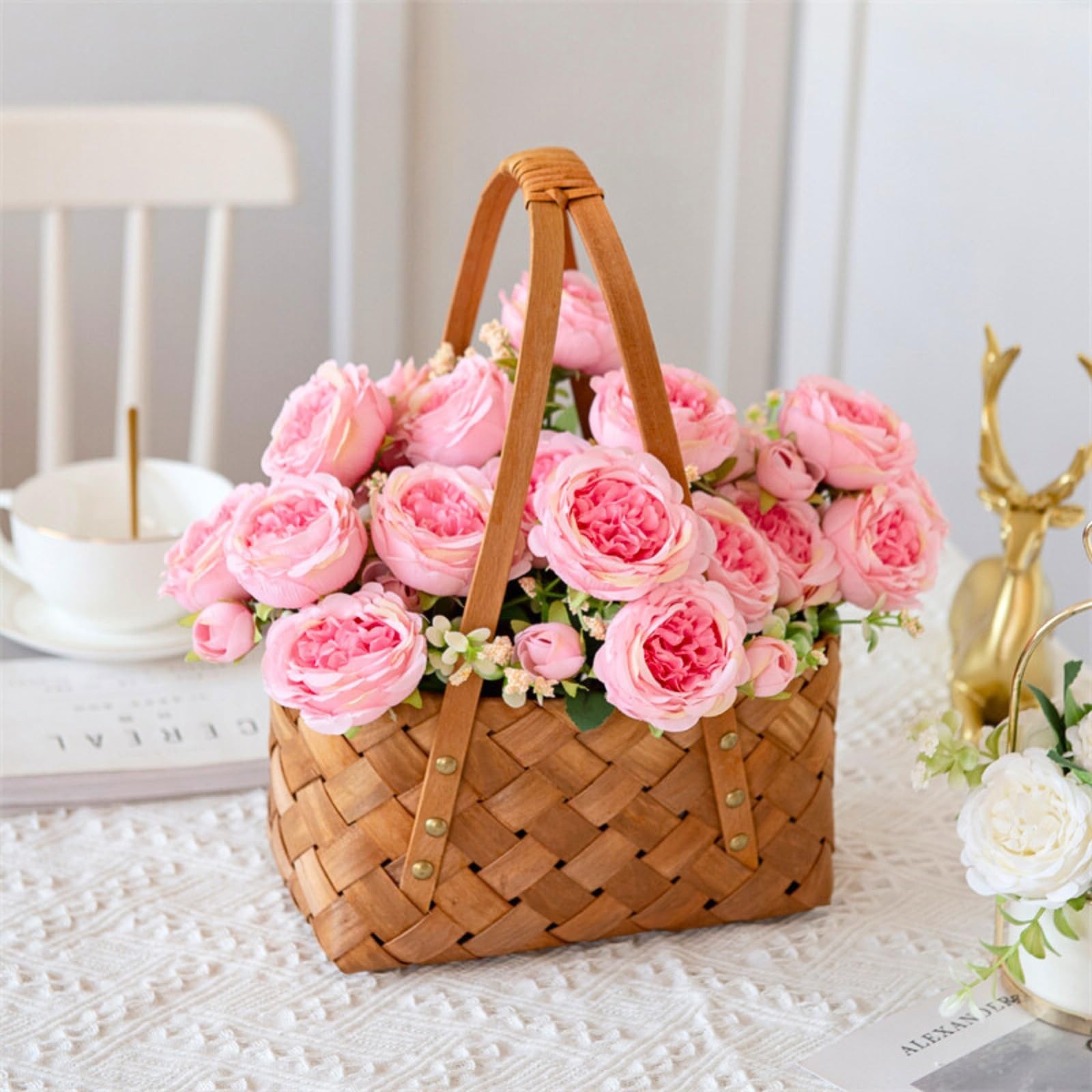 8 PCS Artificial Flowers Peonies Silk Fake Bouquet Pink Faux Floral Wedding