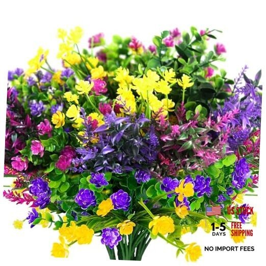 24 Bundles Artificial Fake Flowers Outdoor, 6 Styles UV 24pcs Mixed Color