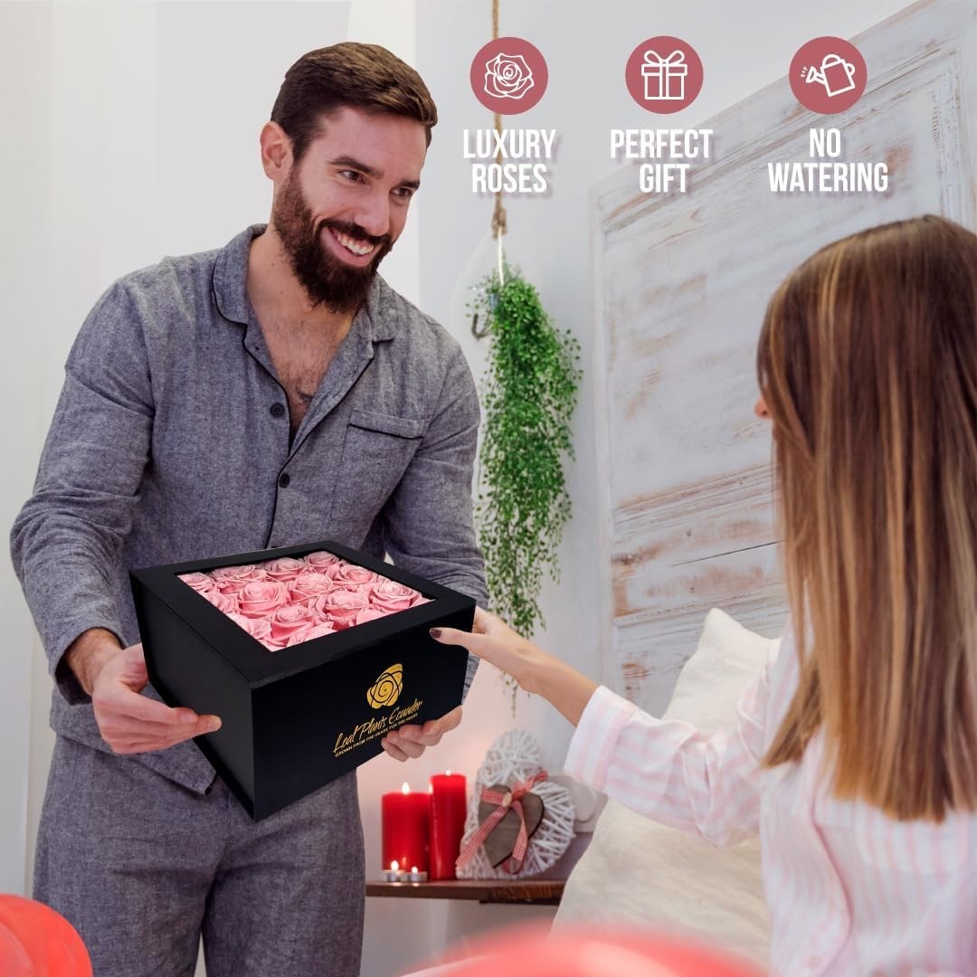 Premium Real Preserved Roses 16 PCS 100% Real Pink Roses Lasting Up to 3 Years