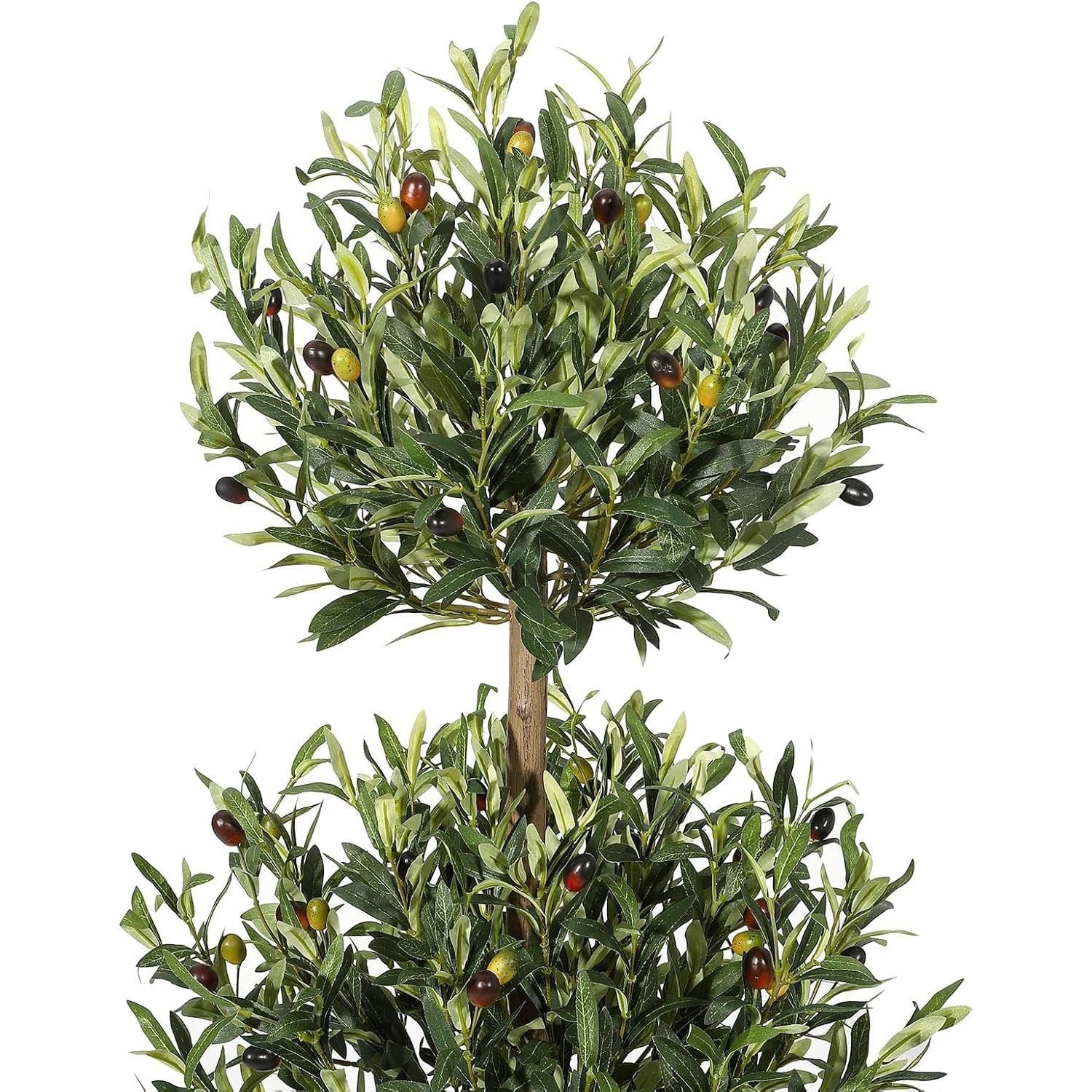 5ft Artificial Olive Tree Triple Ball Topiary Faux Plant Potted Fake Shrub Pot
