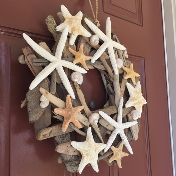 Beach Decor Handmade Starfish Driftwood Wreath – Coastal Home Decor – Starfish