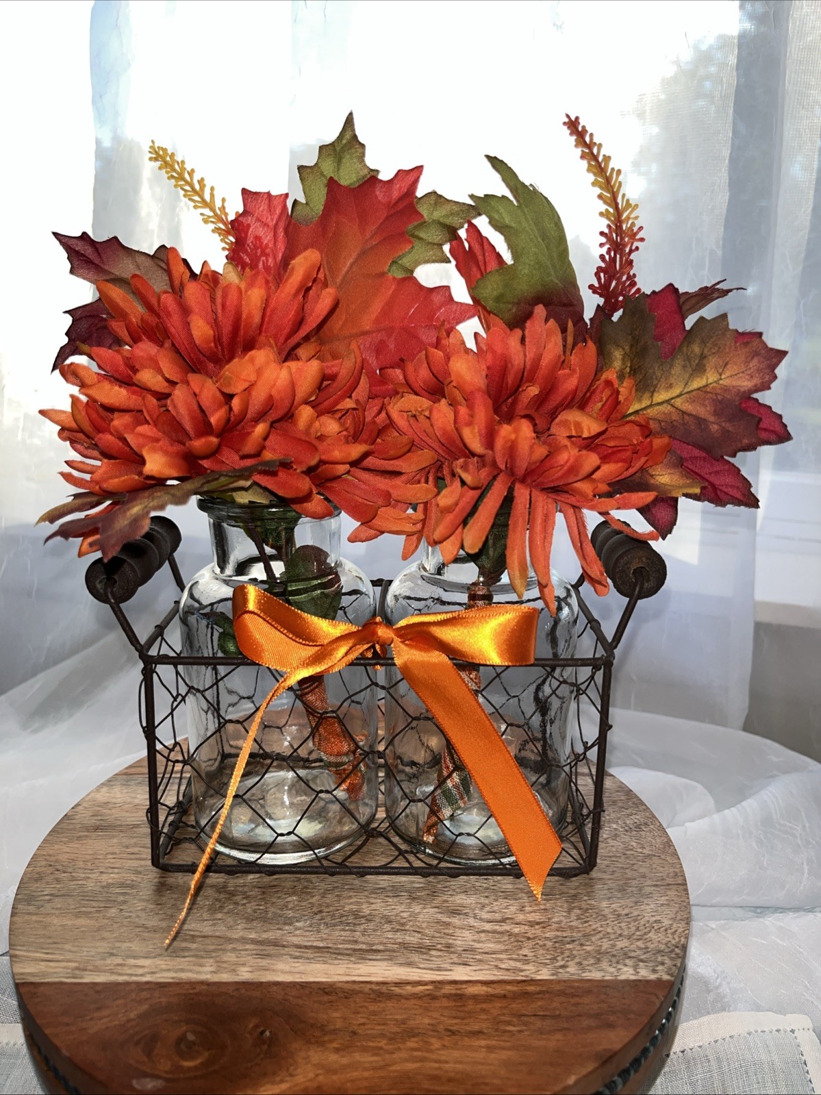 Fall Artificial Flower Arrangement Chrysanthemum Wheat & Oak Leaf