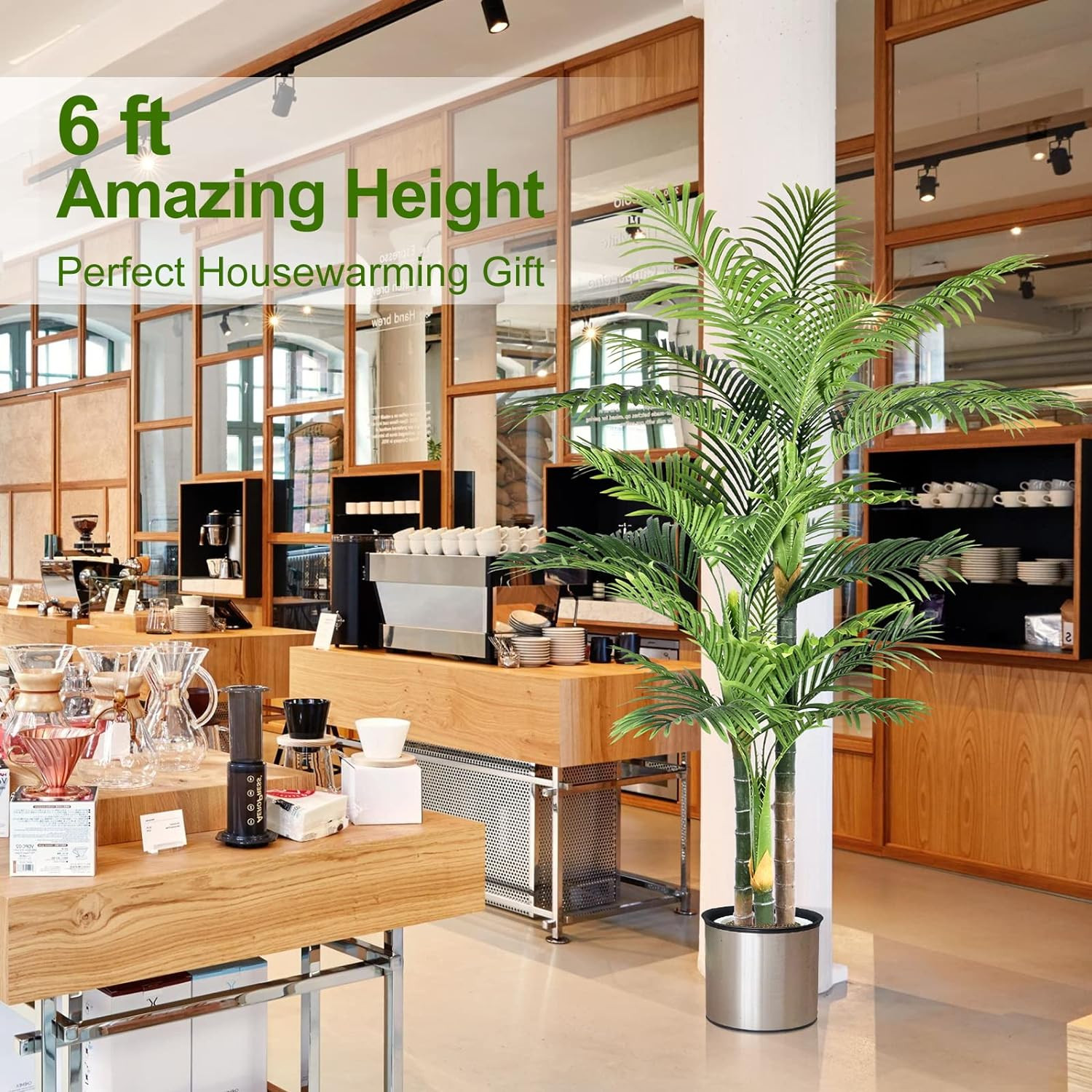 Set of 2 – 6Ft Triple Golden Cane Palm Artificial Trees for Home & Office Decor
