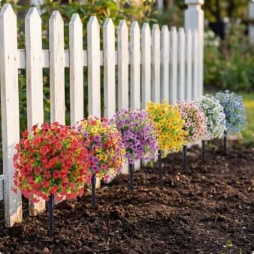 22″ Realistic Artificial Flowers for Outdoors with Ground Stakes – UV Resista…