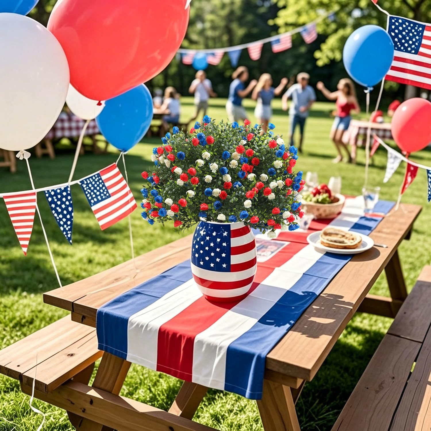 2 Pack 27.5″ UV Resistant Patriotic Ball Trees for 4th of July Decor