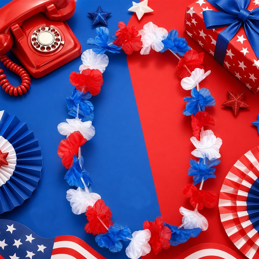 Red White and Blue Leis 24 pcs 4th of July Leis Patriotic Leis Bulk Fourth of…