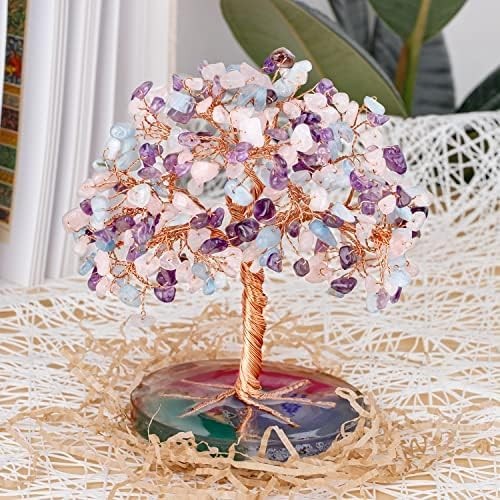 7 Chakra Healing Crystals Stones Tree, Amethyst, Pink Crystal, Aquamarine Lea…