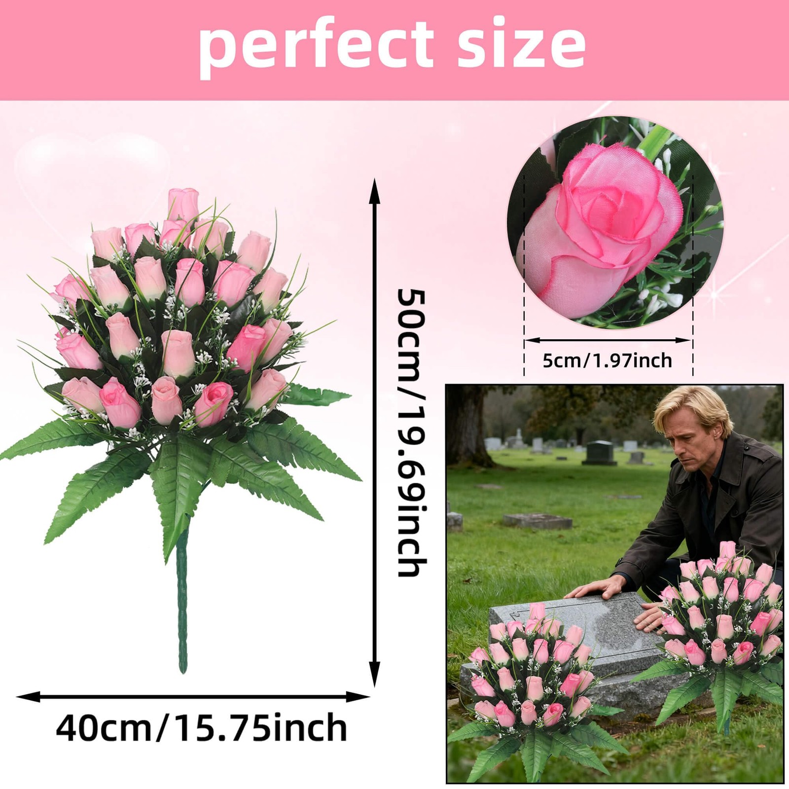 Artificial Cemetery Flowers – 2 Pack Silk Floral Displays for Headstone Decor…
