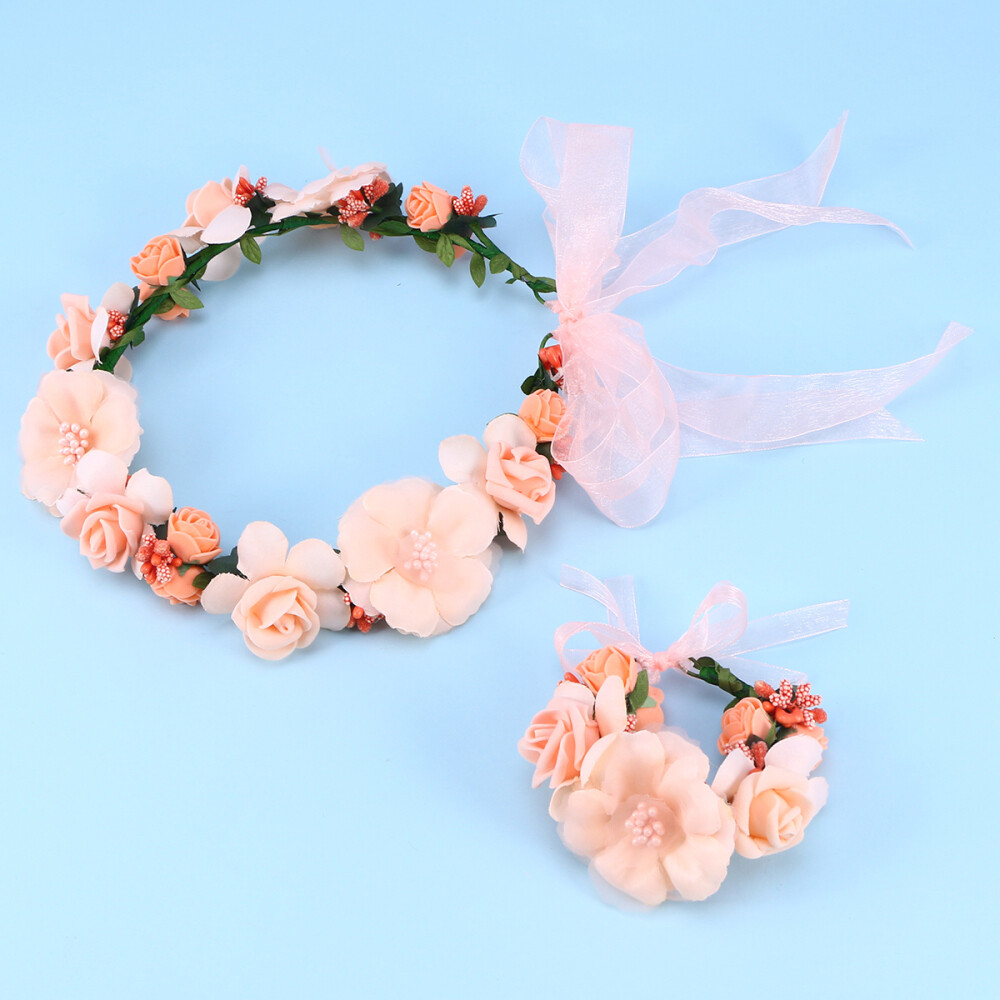 Flower Hair Band Flower Wristband Women Wedding Garland Headband