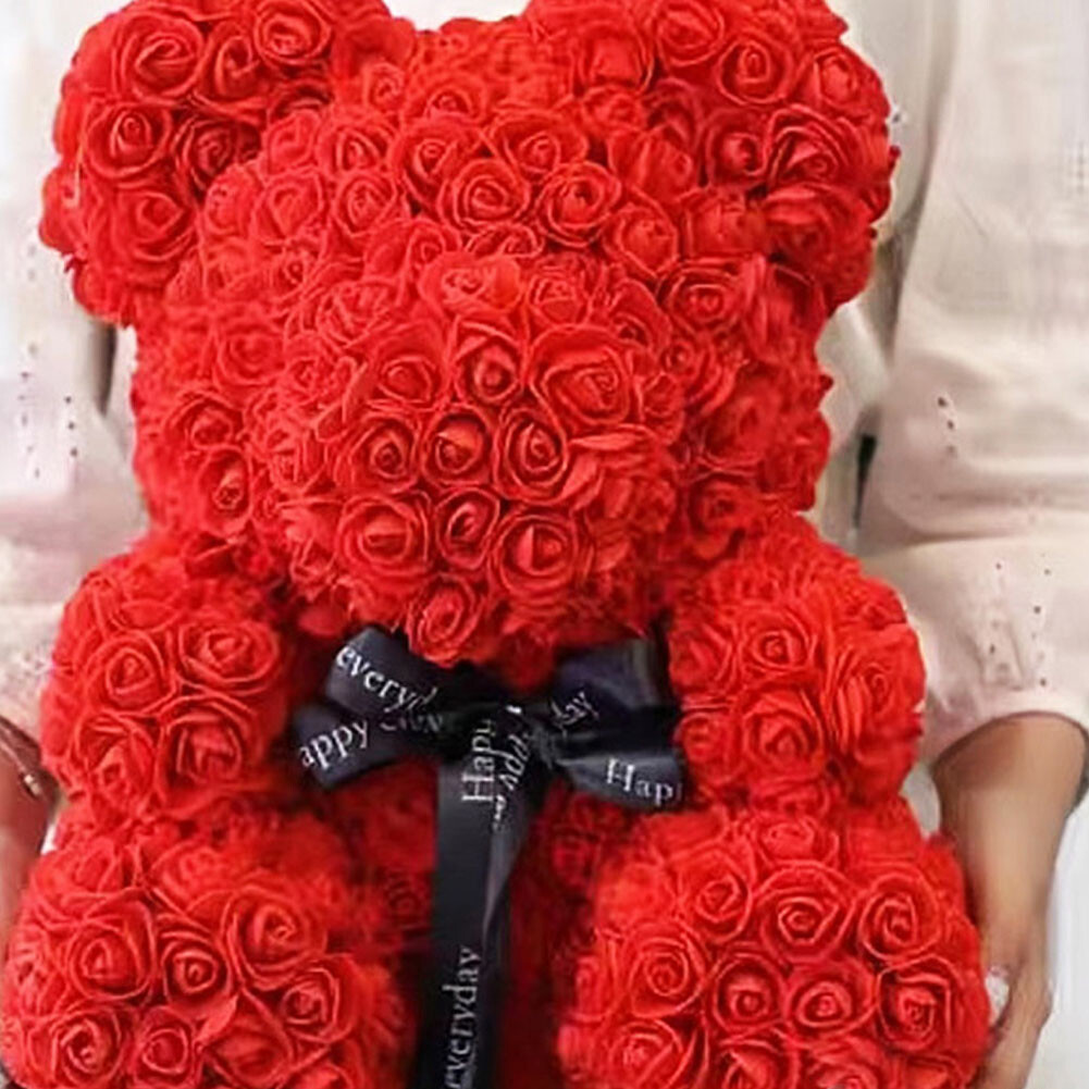 US1-2Pc 9.84Inch Flower Floral Foam Rose Teddy Bear Romantic Valentine’sDay Gift