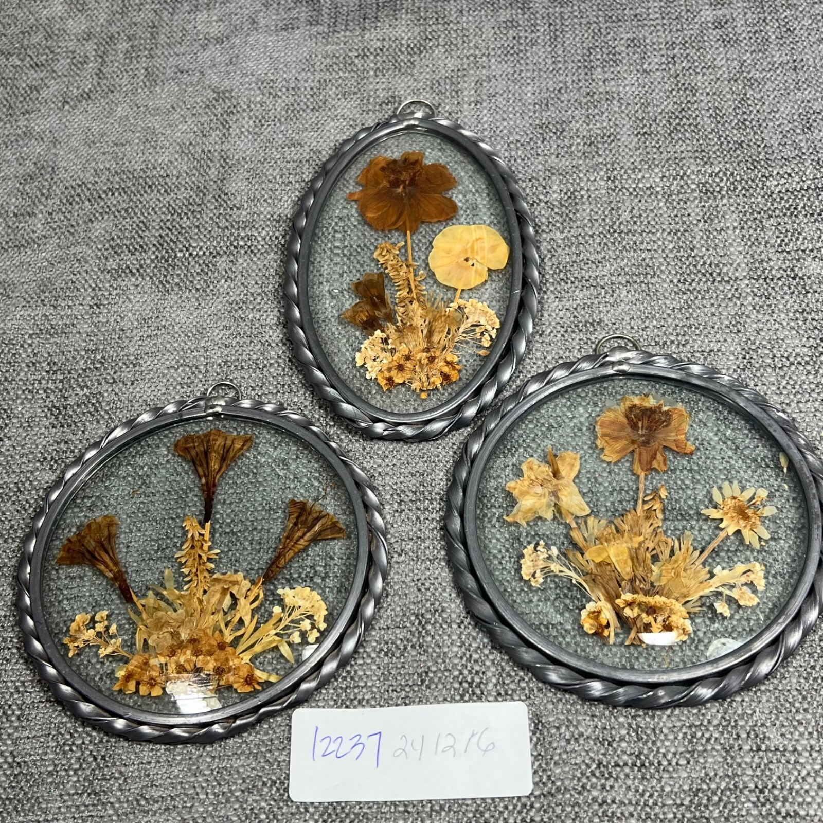 3 Lasting Impressions Dried Flower Wall Hangings Twisted Pewter Frames USA Made