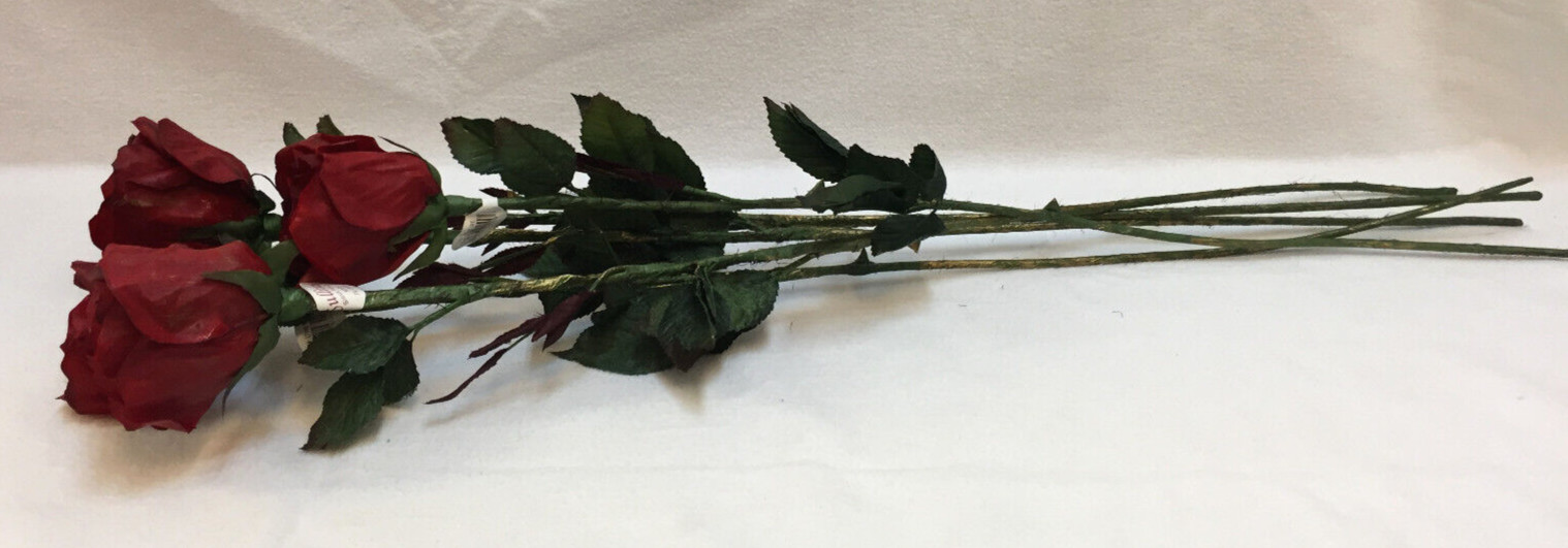 Red Roses Stems Long Stem 29″ Faux Artificial Indoor Decoration Lot of 5