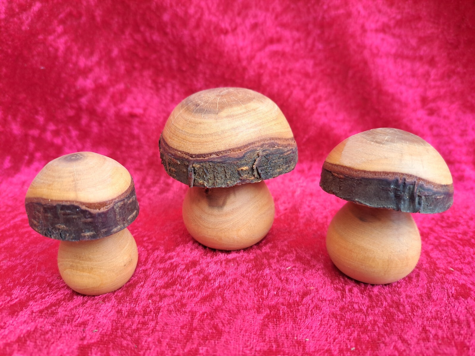 3 Beautiful Wooden Mushrooms Carved From Wood