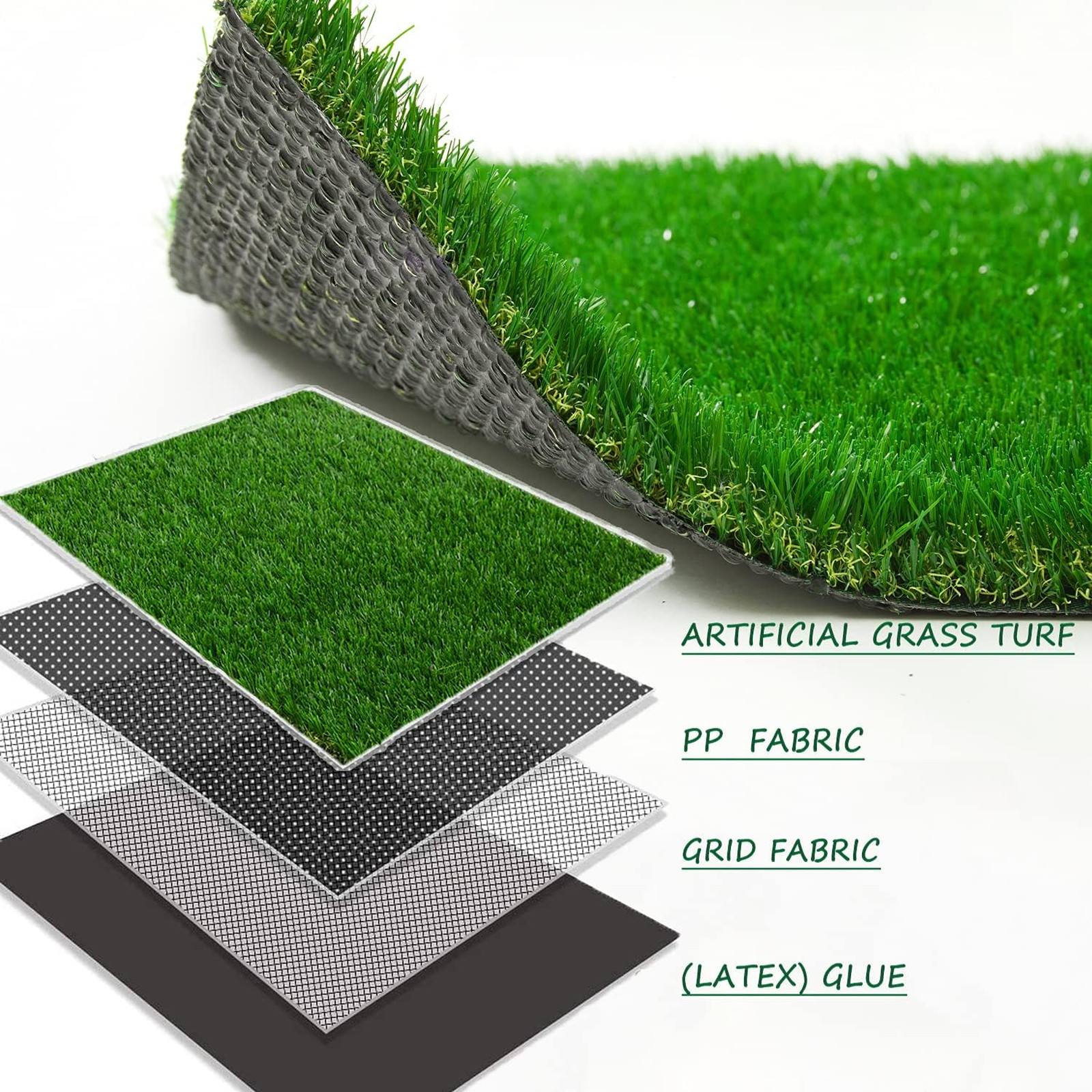 Natural Artificial Grass Turf 4 FT x 10 FT, Customized Sizes Thick Faux Grass