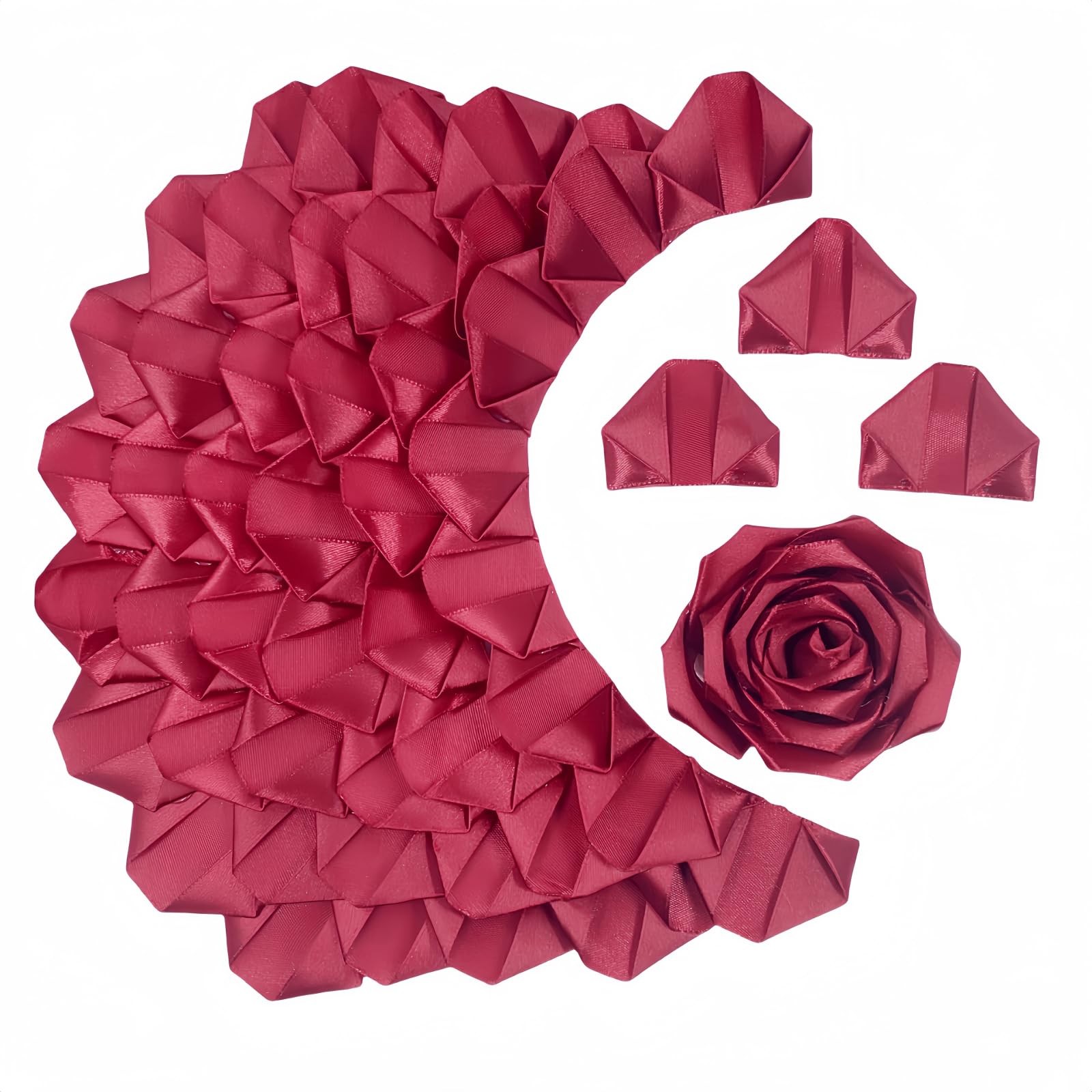 300Pcs Premade Satin Ribbon Rose Petals Half-Finished For Eternal Rose DIY Ra…
