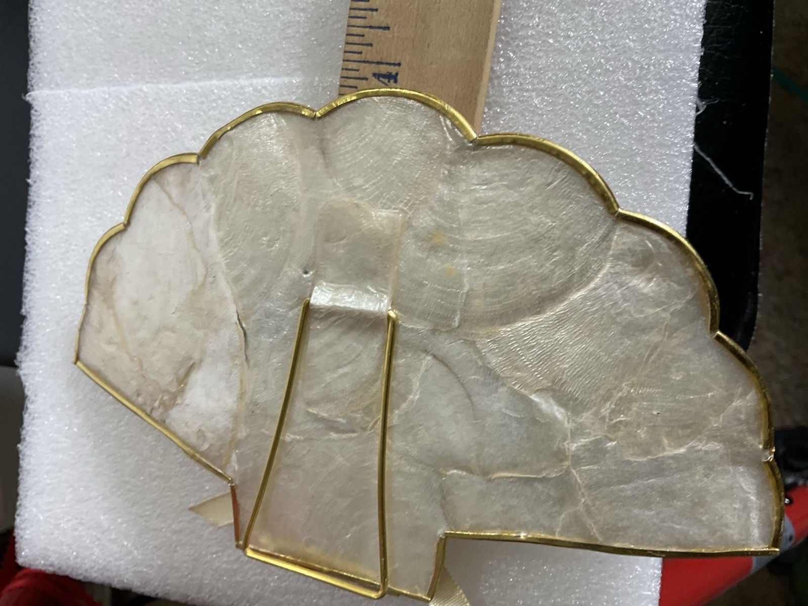 MC Coastal Capiz Shell Fan Trimmed with Gold Lace/Flowers Victorian Style Decor
