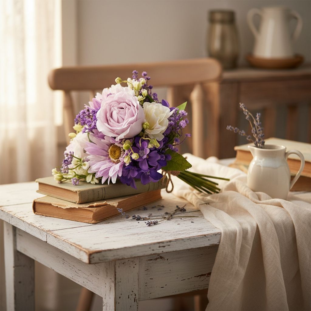 Lavender Purple Artificial Bouquet Real Touch Roses Gerbera Daisy Wedding Bouque