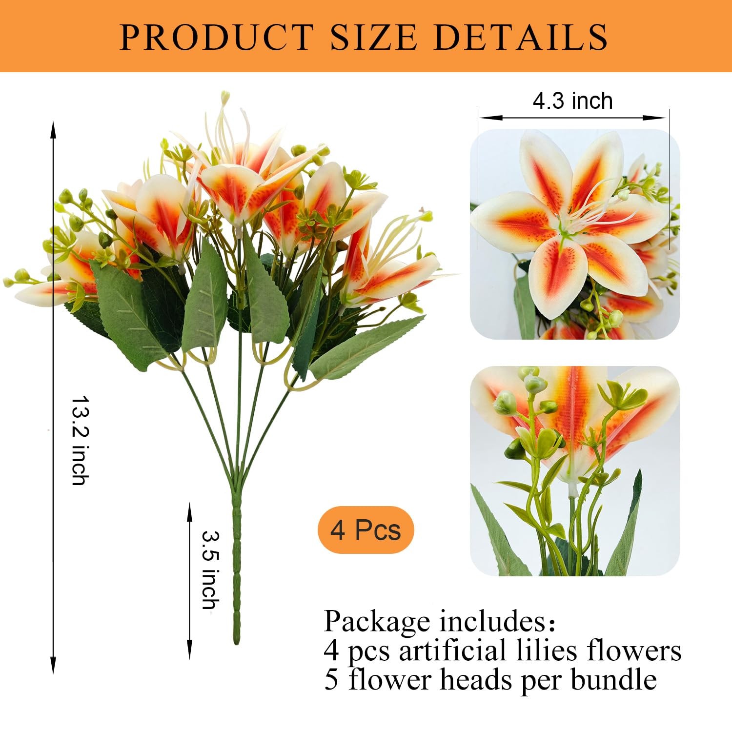 4 Bundles Artificial Tiger Lily Silk Flowers Faux Fake Lilies Plants for Wedd…