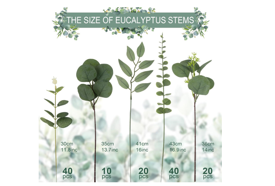 Artificial Mixed Eucalyptus Stems Leaves Bulk – 130pcs Realistic Greenery