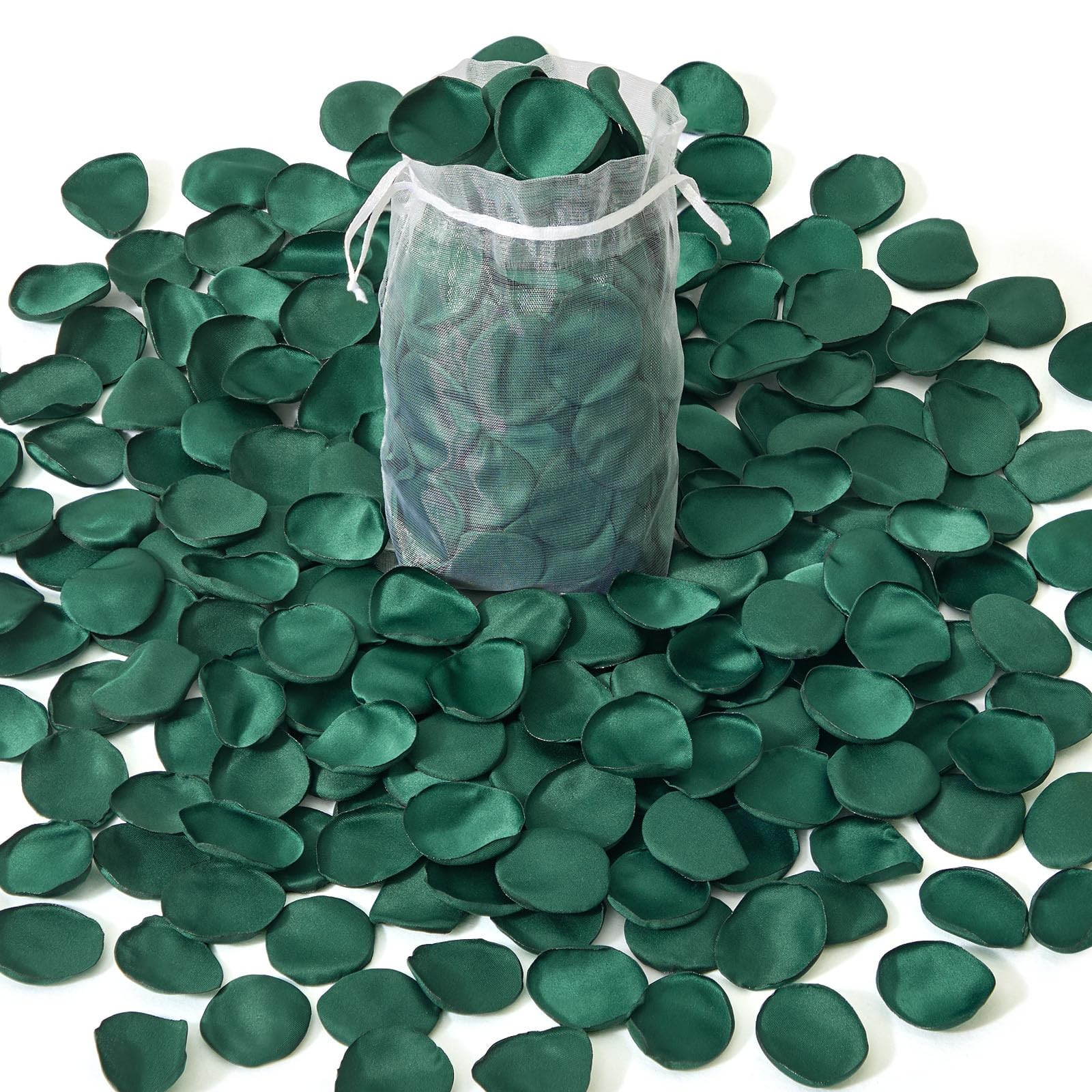 400 PCS Dark Green Silk Rose Petals Fake Flower Girl Basket Wedding Decor