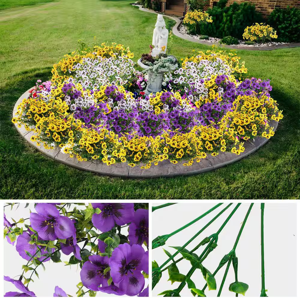 8 In. Purple Yellow White Indoor/Outdoor Artificial Pansy Flower-Uv Resistant Fa