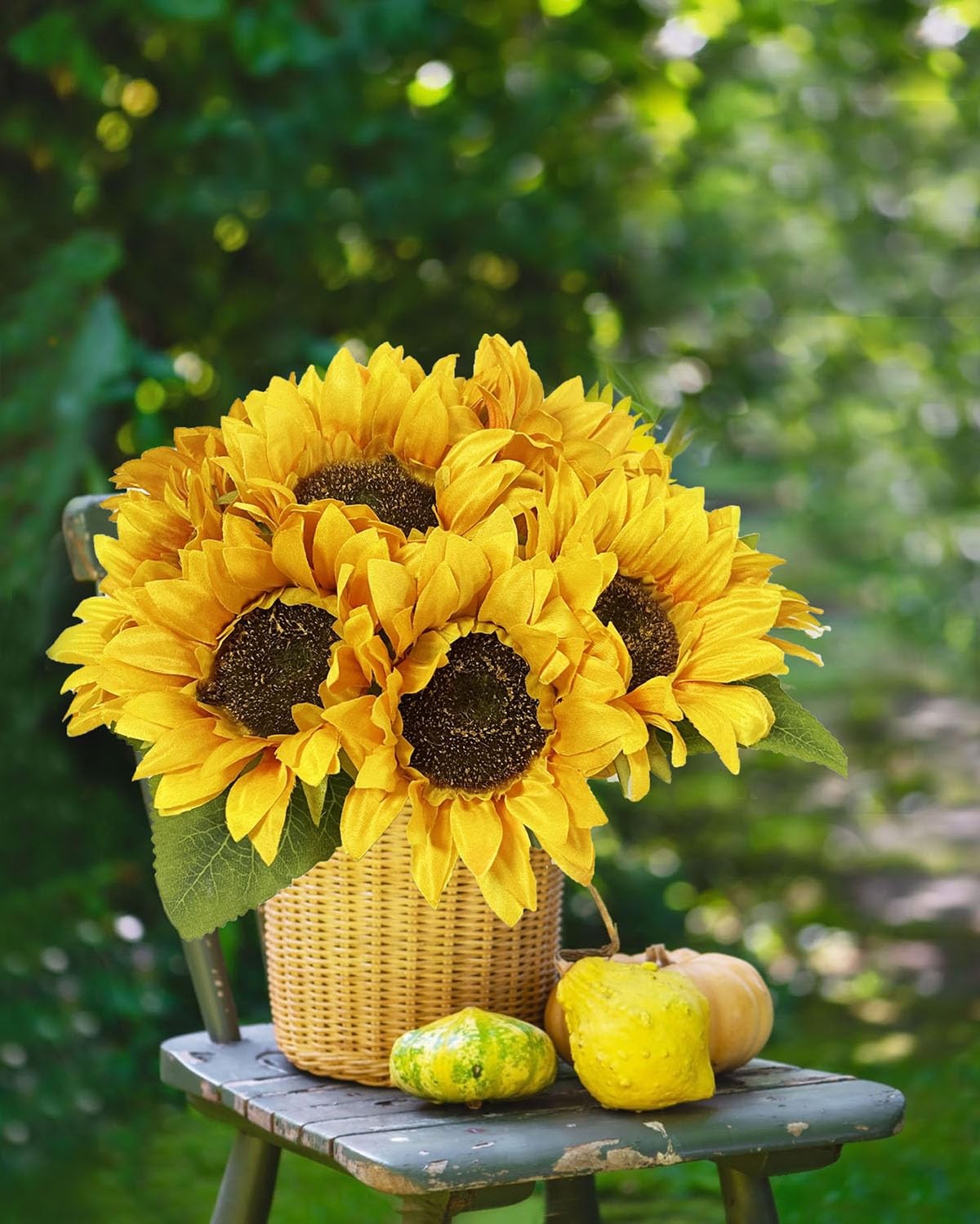 10PCS Sunflowers Artificial Flowers, Fake Silk Sunflower with Long Stem, Arti…